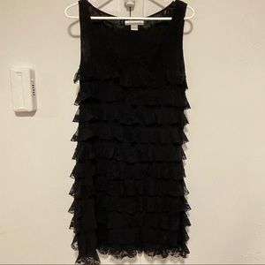 August Silk Black Layered Floral Lace Dress Size M